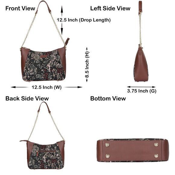 Women's Hobo Bag in Vintage Pattern Tapestry Fabric |Shoulder Sling bag, Purse - Picture 3 of 8